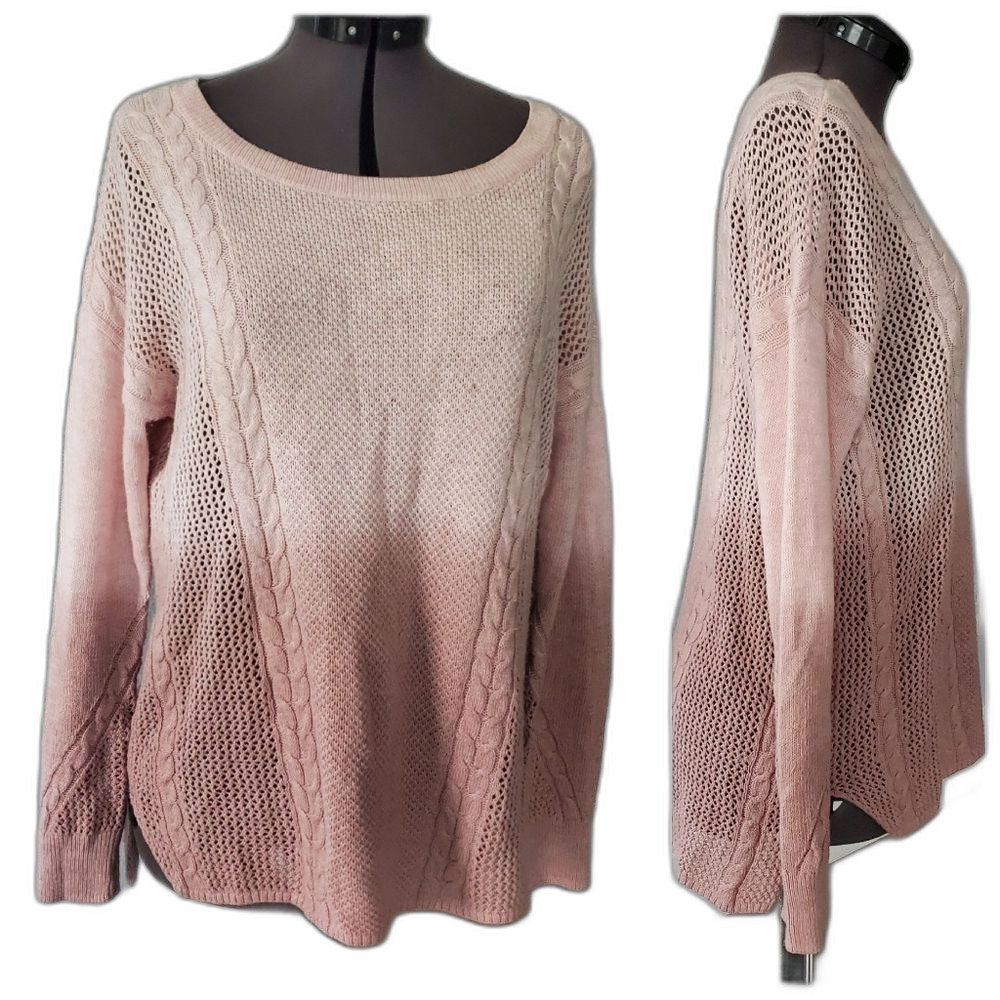 American Eagle Outfitters Women's Sweater Small Pink Ombre Split Hem Relaxed Fit